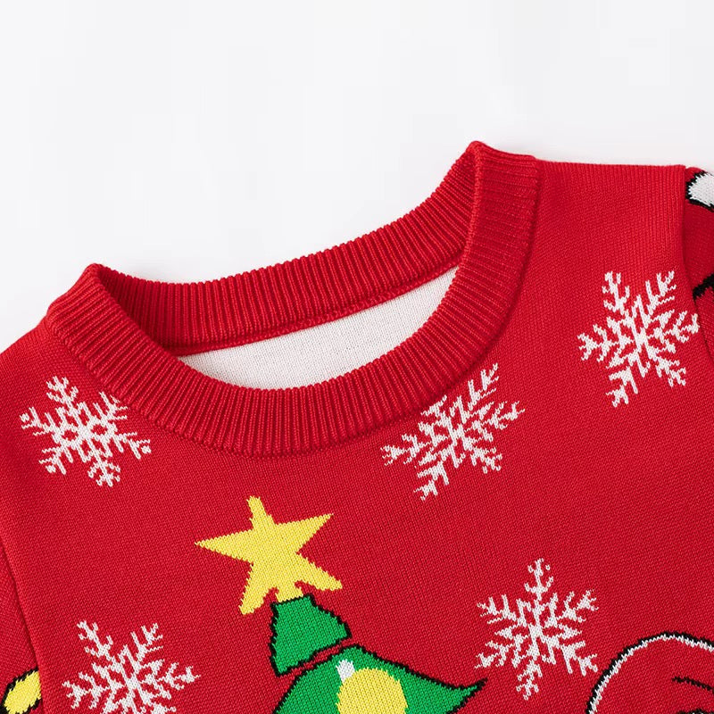 Red Kids Christmas Jumper - Santa & Tree Knit Sweater
