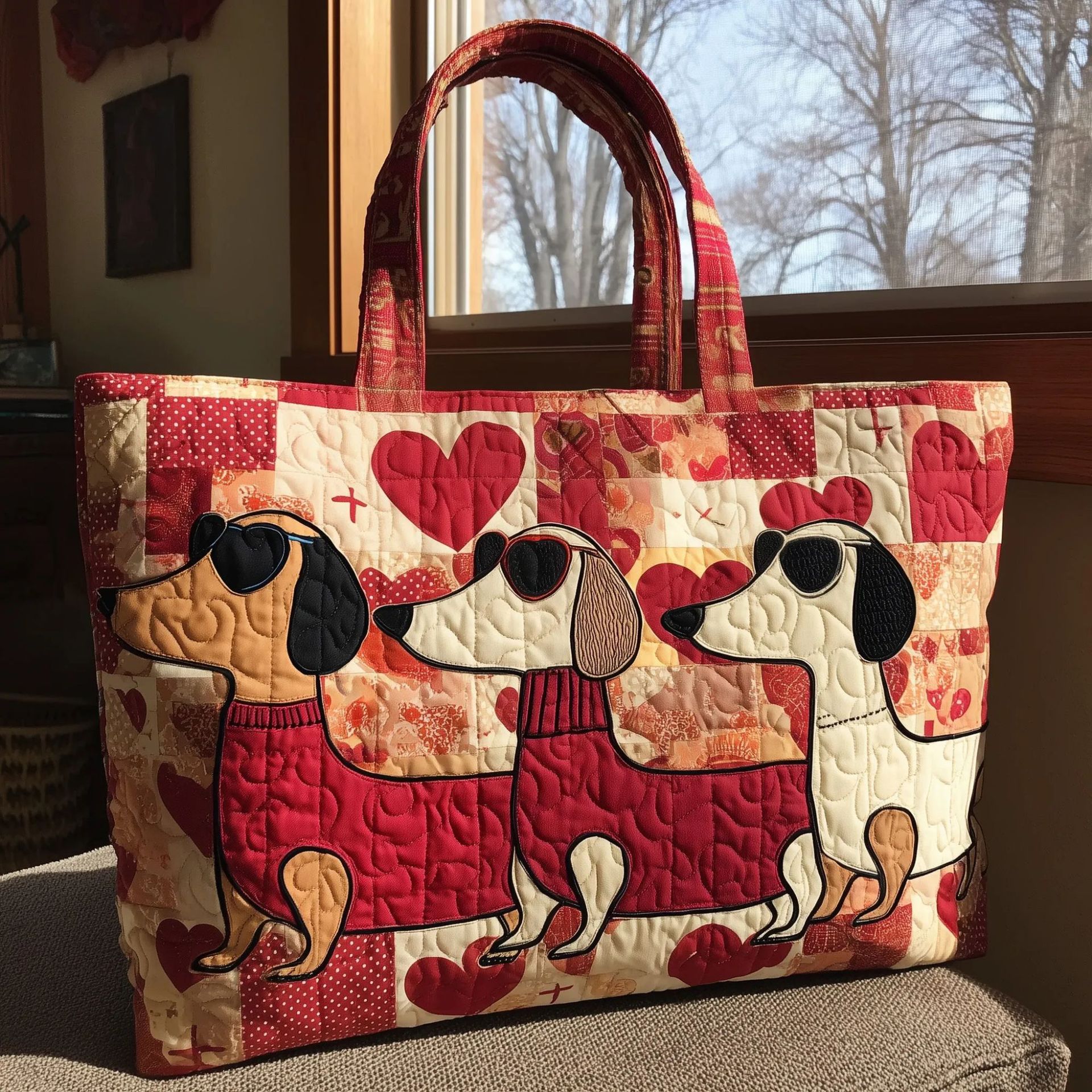 300g Canvas Dog-Printed Tote And Shoulder Bag