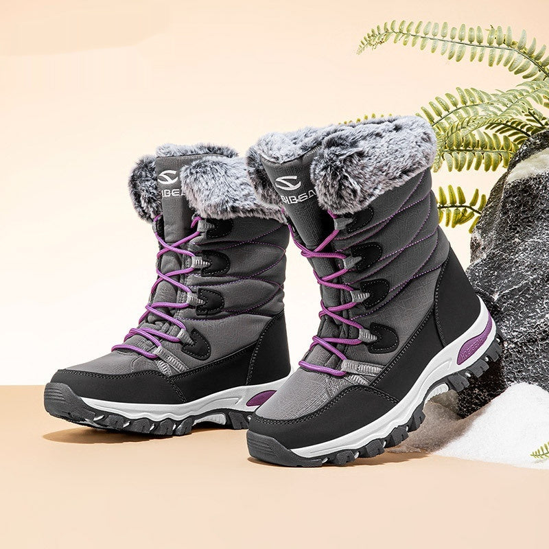 Warm Wide-toe Shoes Womens Mid-height Soft-soled Faux-fur Snow Boots For Winter