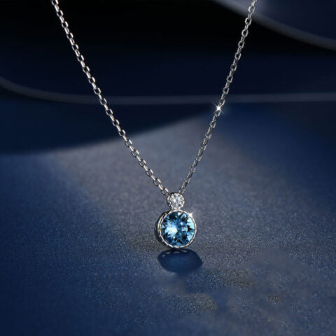 S925 Sterling Silver Blue Zirconia Pendant Necklace – Platinum Plated