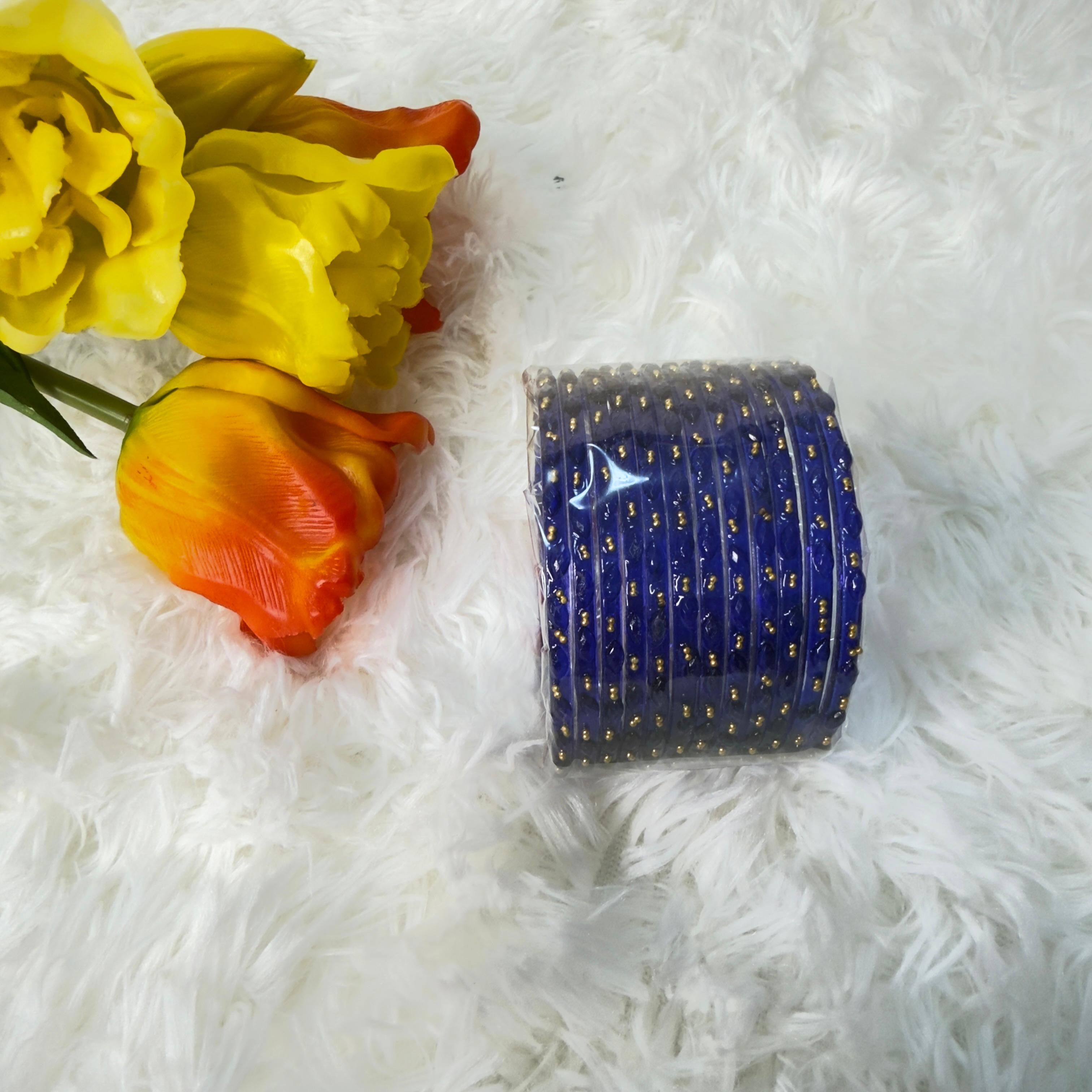 Raindrop dark blue glass bangles