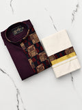 Designer Kerala Mundu and Dark Purple Shirt Set