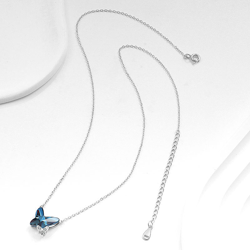 925 Sterling Silver Butterfly Zirconia necklace – Platinum Plated