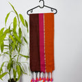 Vibrant Maroon, Pink & Orange Striped Mul Cotton Saree with Tassels