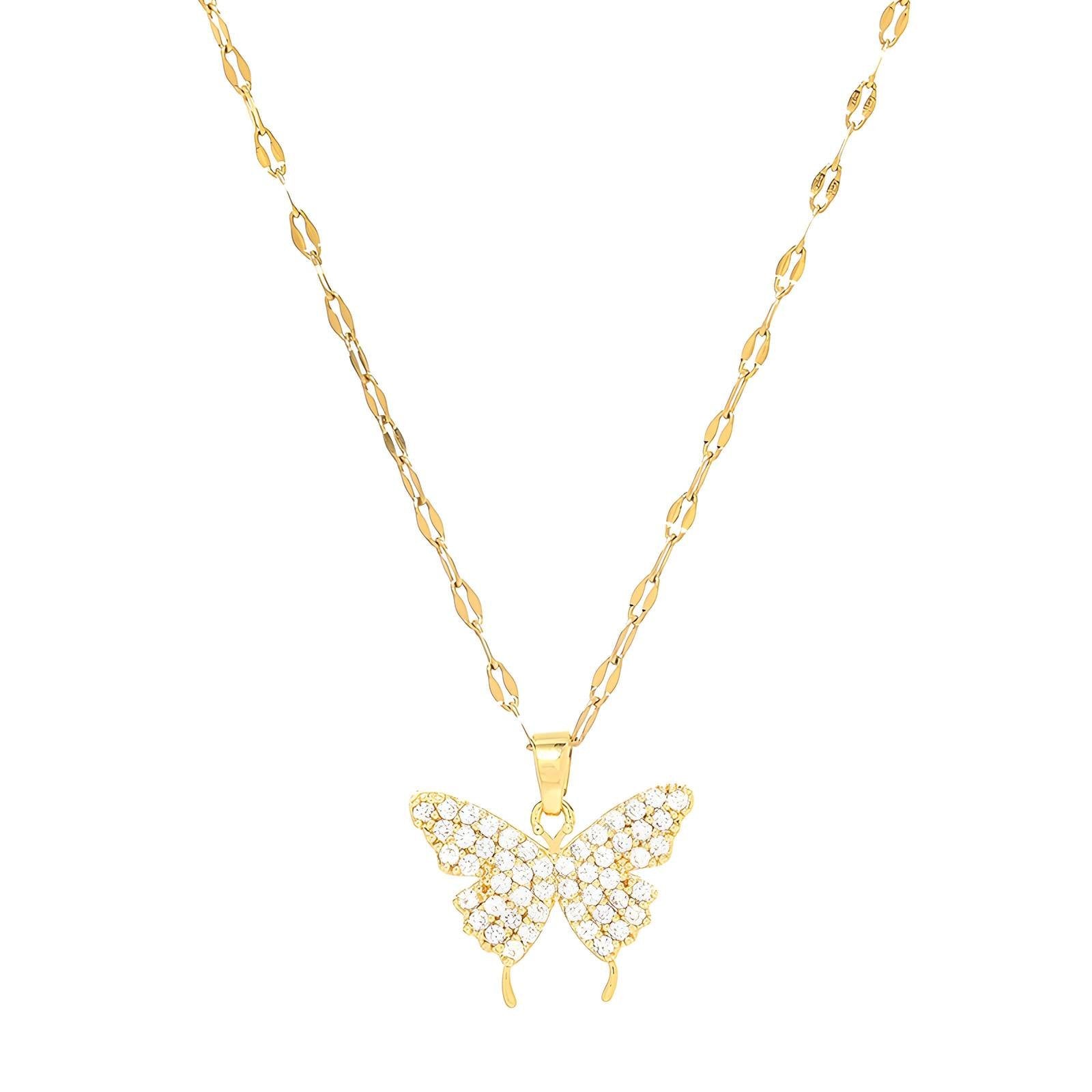 18K Gold-Plated Necklace with Cubic Zirconia Pendant – 316L Stainless Steel