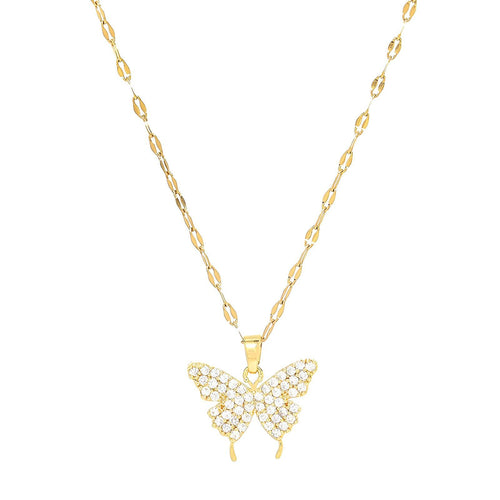 18K Gold-Plated Necklace with Cubic Zirconia Pendant – 316L Stainless Steel