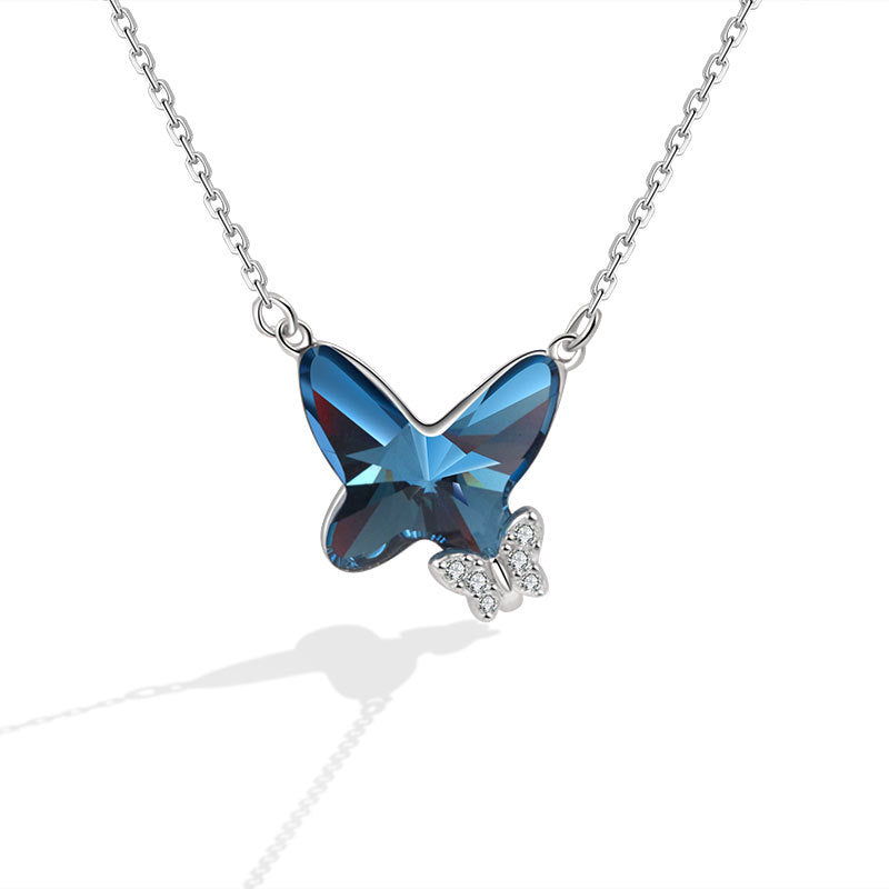 925 Sterling Silver Blue Zirconia Necklace & Earrings Set – Platinum Plated