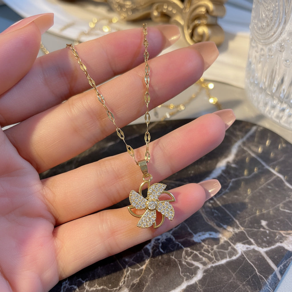 18k Gold Plated Pinwheel Necklace – Anti-Tarnish 316L Stainless Steel