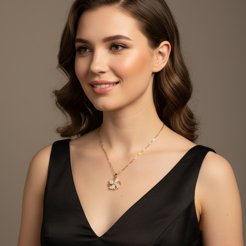 18k Gold Plated Pinwheel Necklace – Anti-Tarnish 316L Stainless Steel