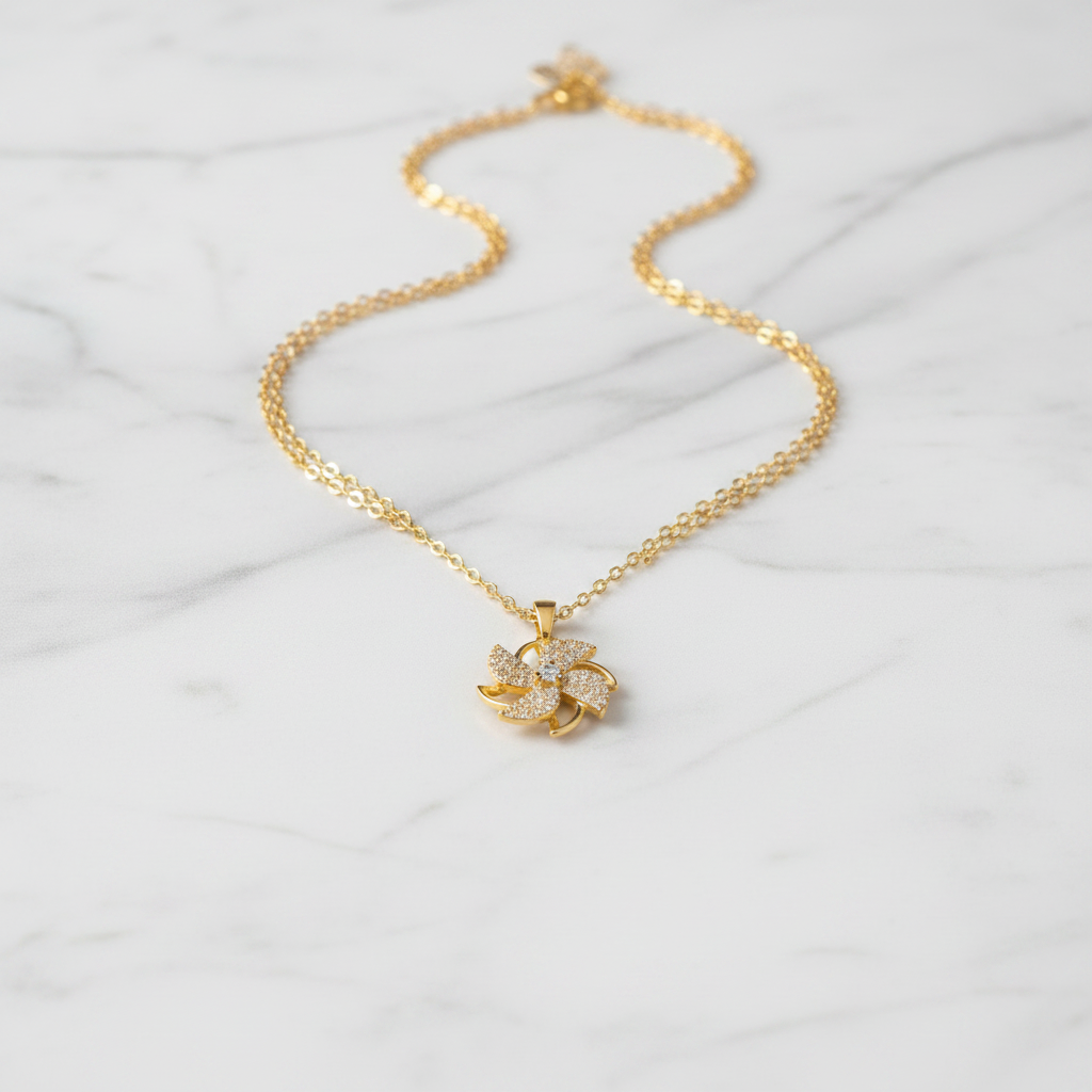 18k Gold Plated Pinwheel Necklace – Anti-Tarnish 316L Stainless Steel