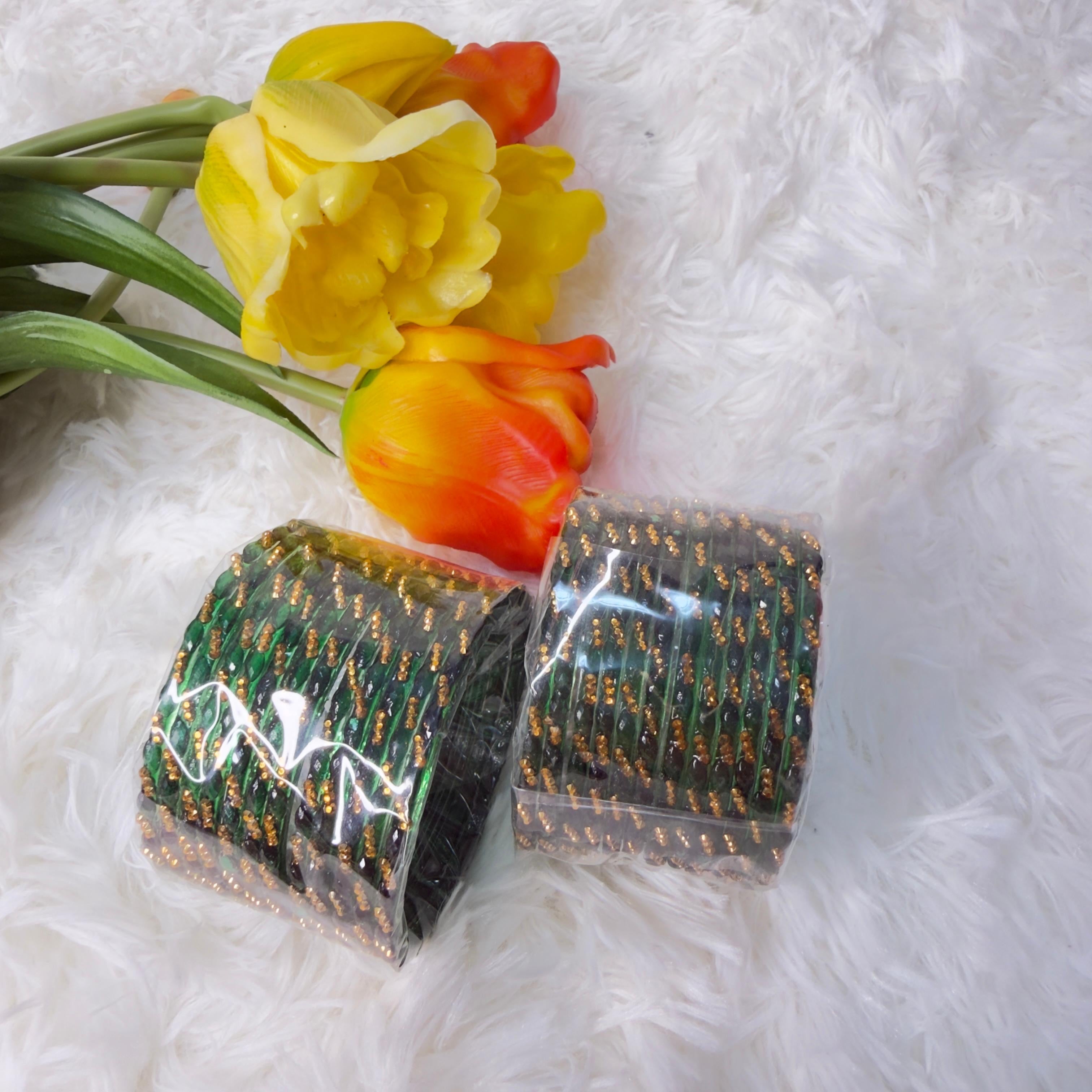 Raindrop green glass bangles