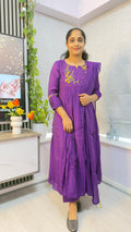 Embroidered Mul Chanderi Three-Piece Salwar Set with Dupatta-PURPLE