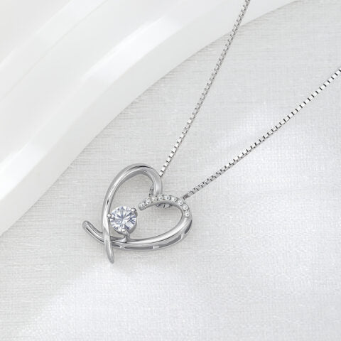 S925 Sterling Silver Heart Necklace with 5A Zirconia – Platinum or Rose Gold Plated