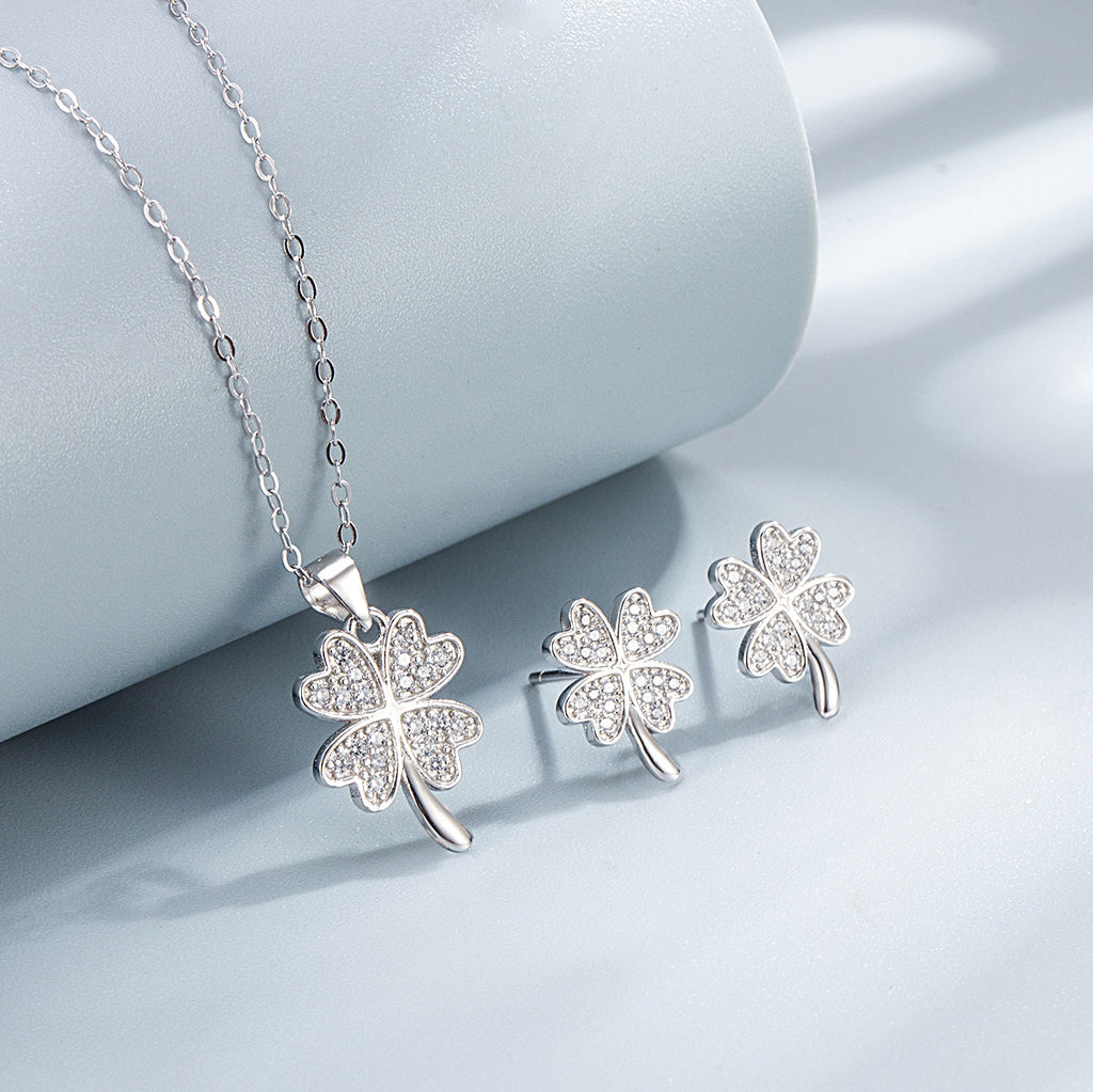 S925 Sterling Silver Zirconia Jewellery Set – Platinum Plated Necklace & Earrings