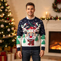 Navy Blue Men's Christmas Jumper - Reindeer Knit Sweater