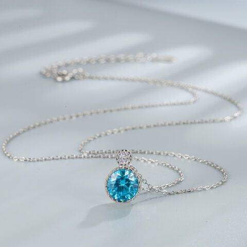 S925 Sterling Silver Blue Zirconia Pendant Necklace – Platinum Plated