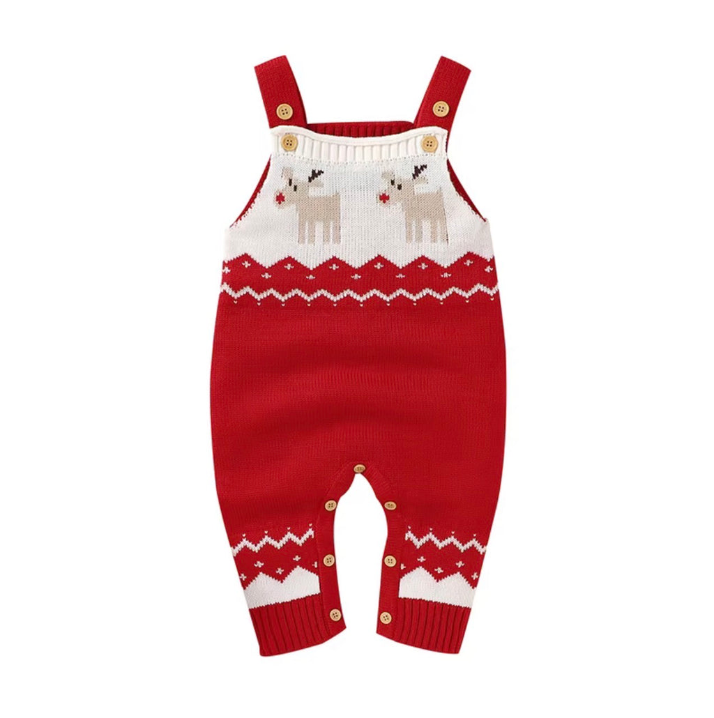 Red Baby Christmas Jumper - Reindeer Knit Romper