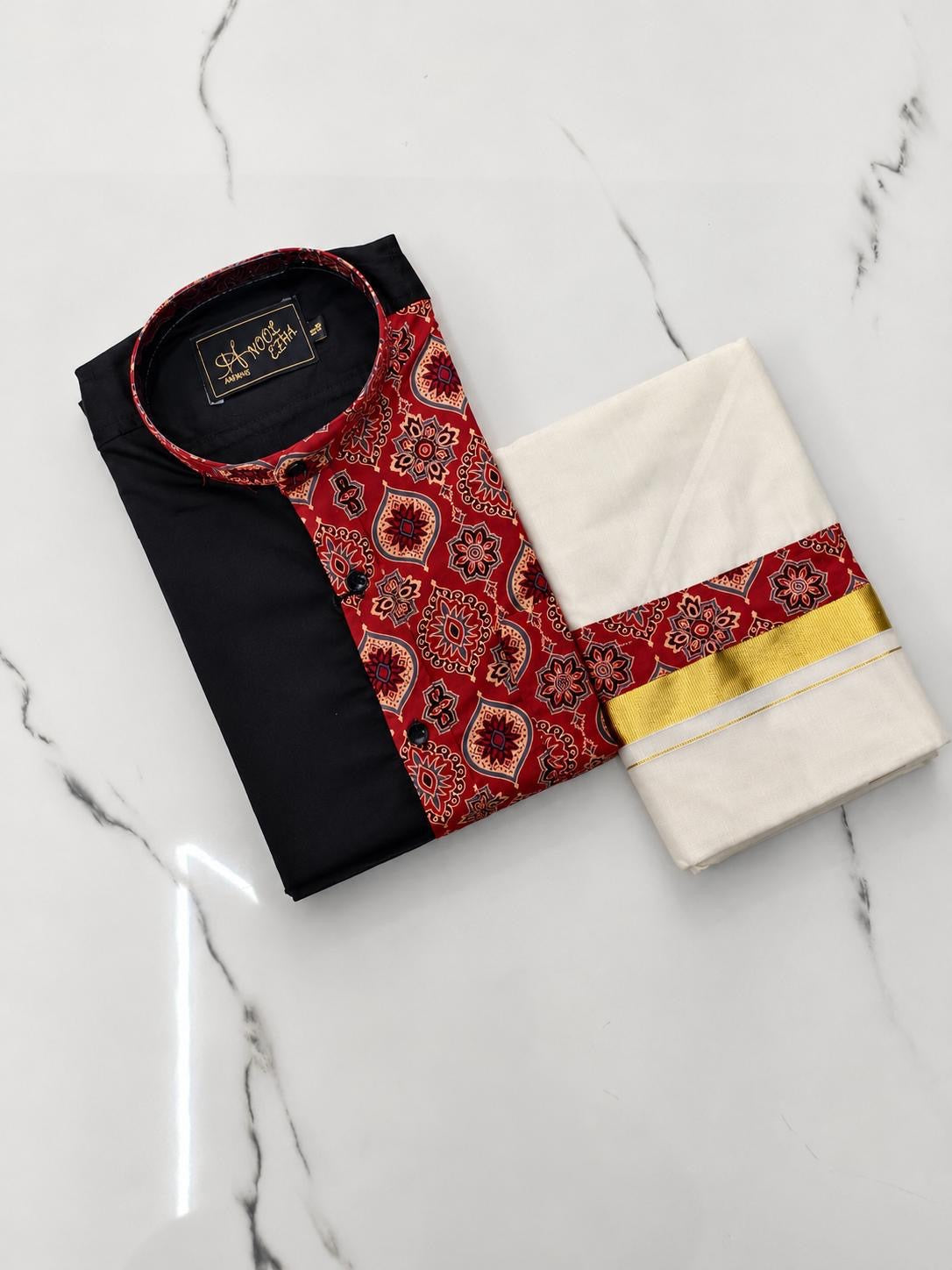 Designer Traditional Kerala Mundu and Shirt Set for Men | Ethnic Festive Wear