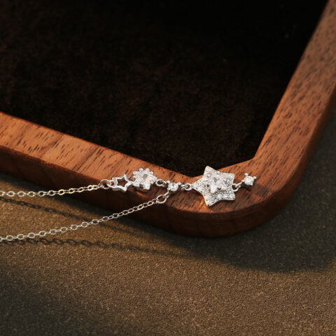 Platinum Plated 925 Sterling Silver Star Pendant Necklace with 5A Zirconia