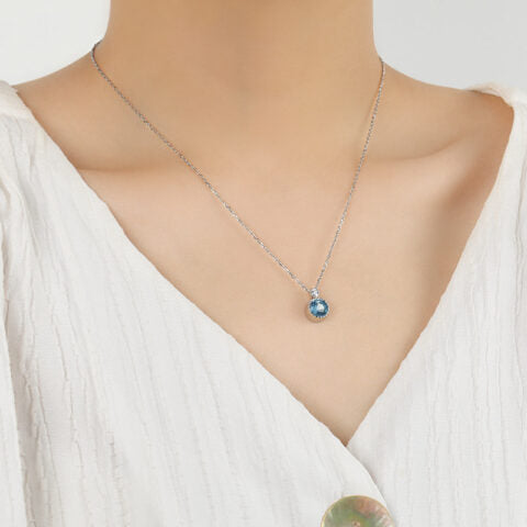 S925 Sterling Silver Blue Zirconia Pendant Necklace – Platinum Plated