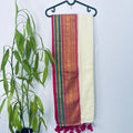 Off-White, Pink & Teal Mul Cotton Saree