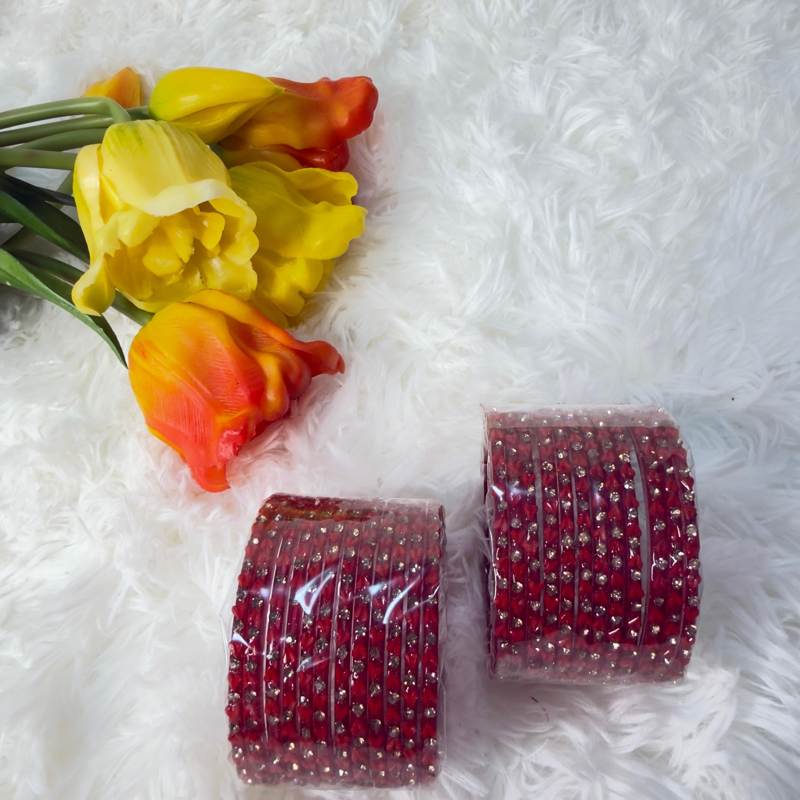 Heart red glass bangles