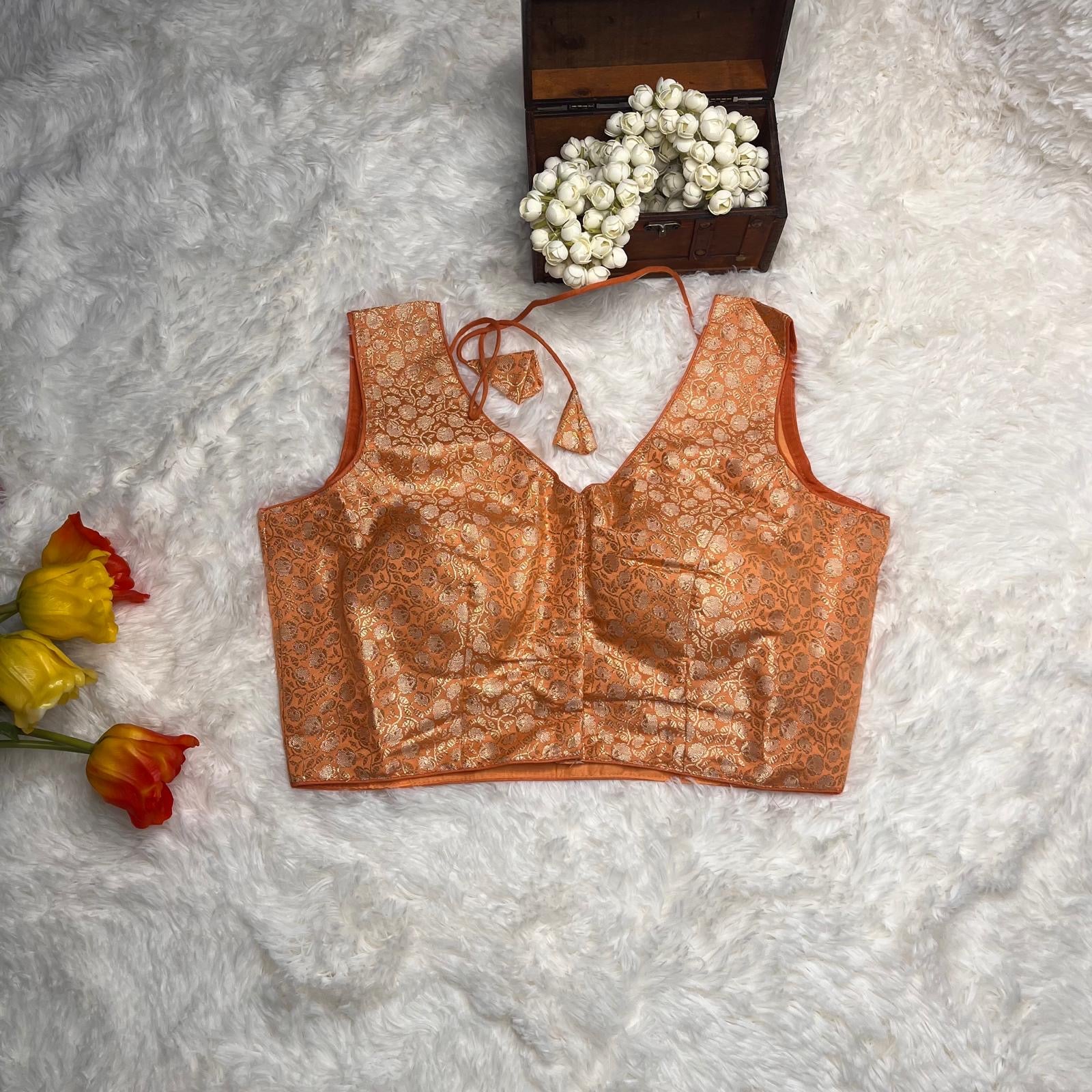Peach orange brocade blouse
