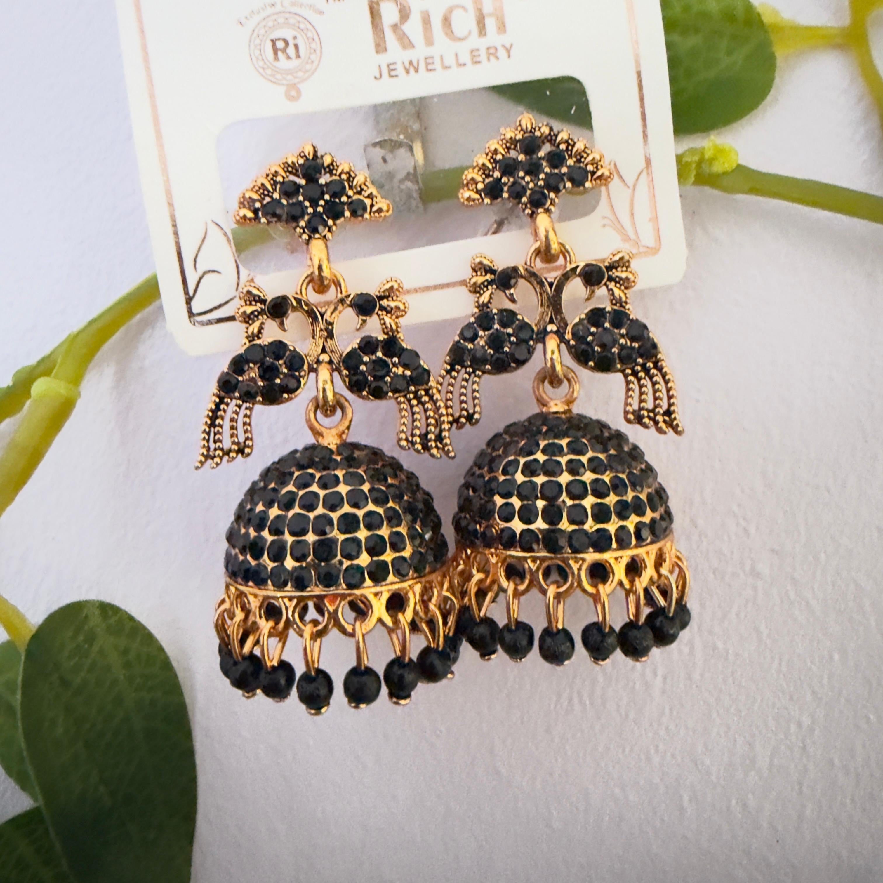 Black peacock jhumka