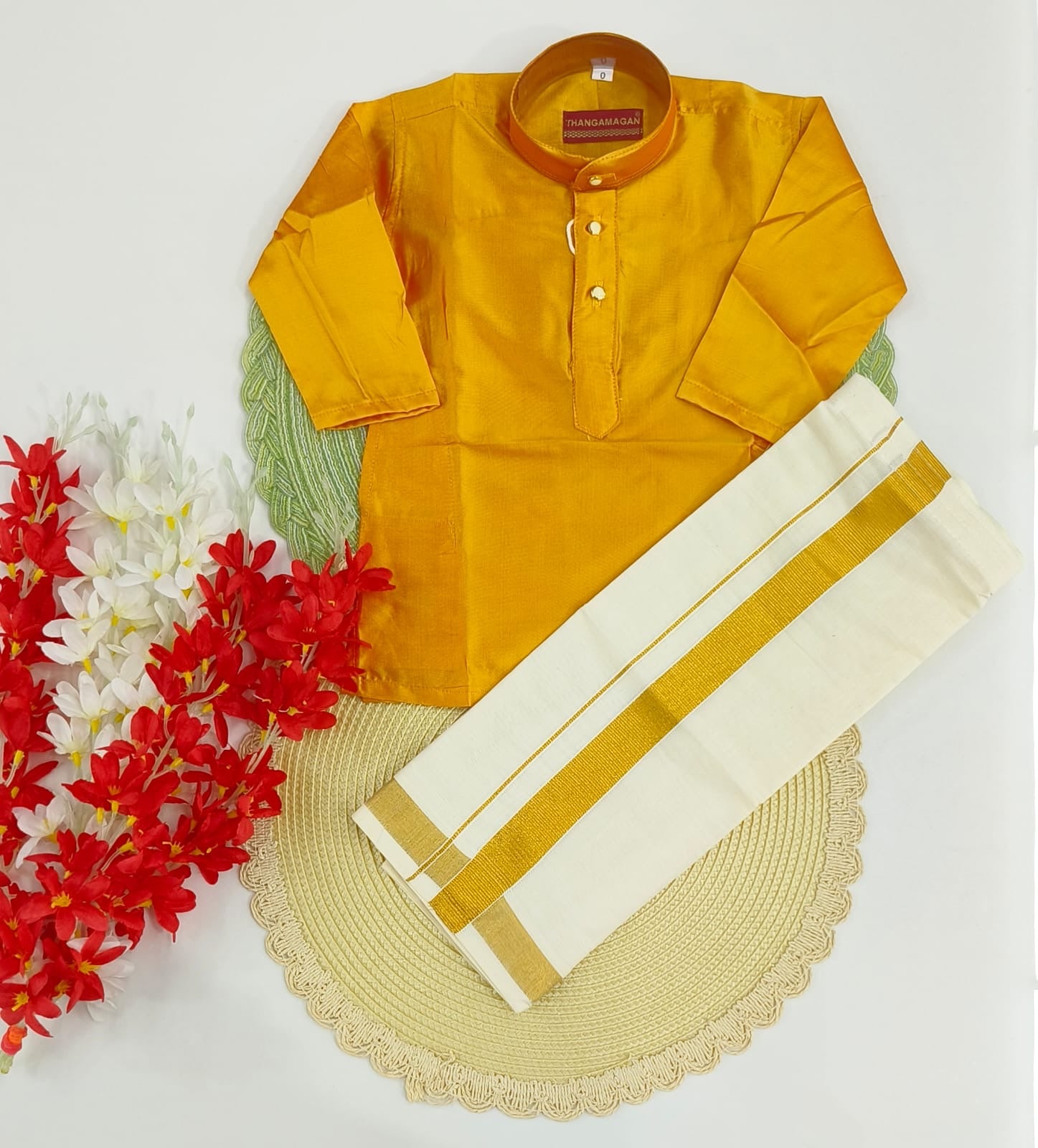 Traditional Golden Kurta and Dhoti set