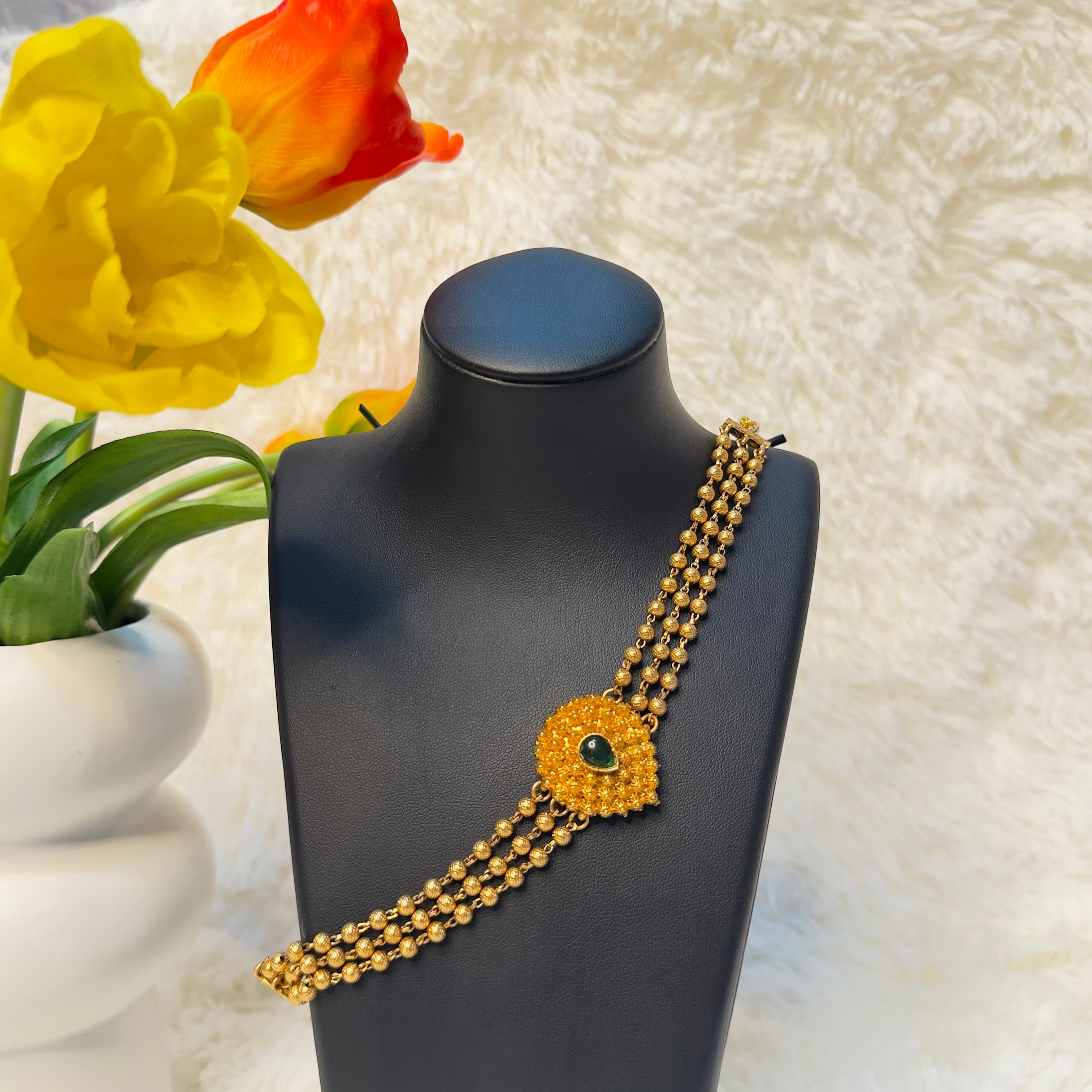 Three-Strand Gold and Ruby Stone Ethnic Choker