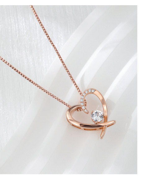S925 Sterling Silver Heart Necklace with 5A Zirconia – Platinum or Rose Gold Plated