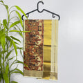 Authentic Kerala Kasavu Saree with Traditional Mural Art Print