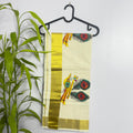 Elegant Kerala Cotton Kasavu Saree with Peacock Feather Motifs