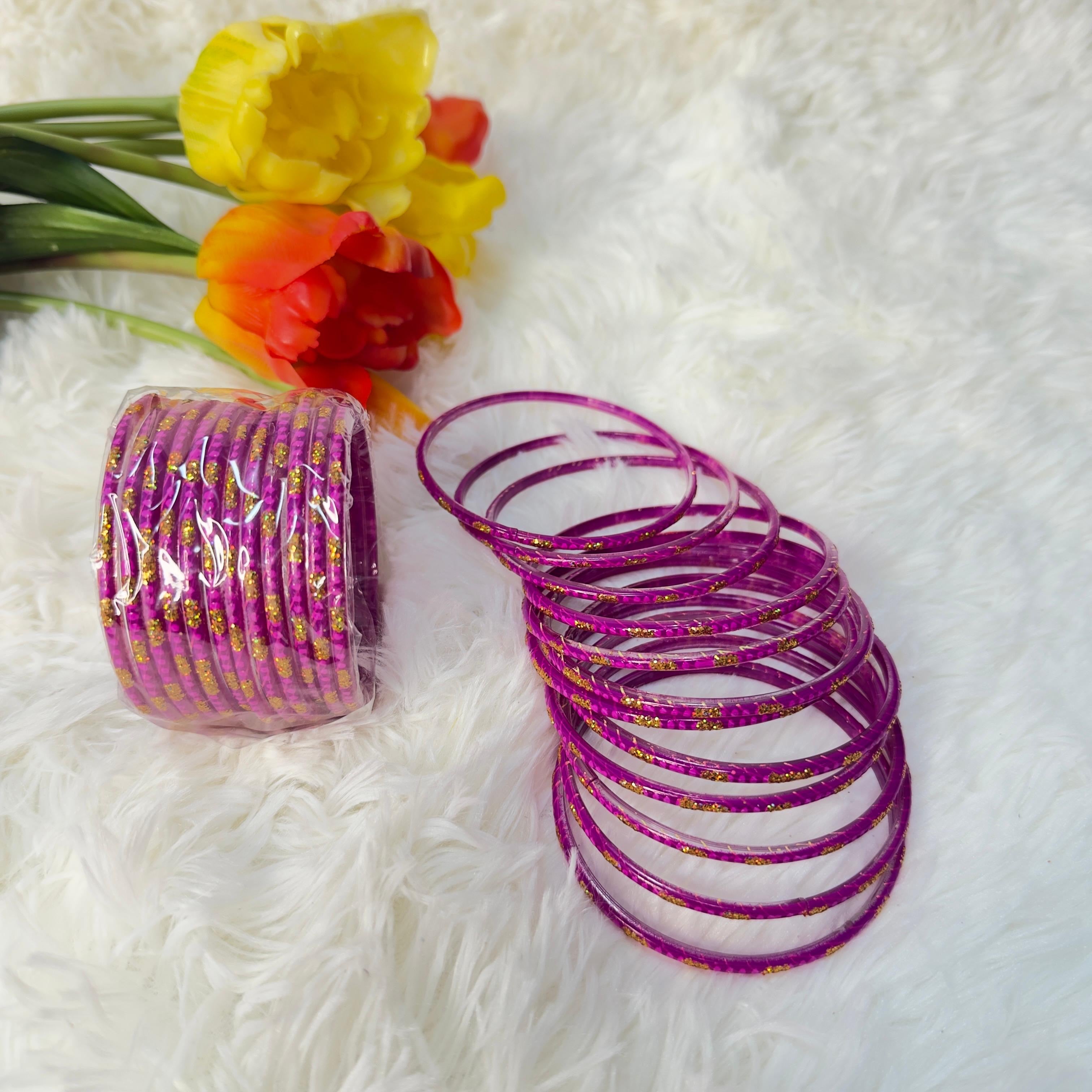 Glitter vibrant purple glass bangles