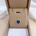 18K Gold Plated Blue Heart Pendant Necklace | Waterproof Zirconia 316L Stainless Steel Ocean Jewelry