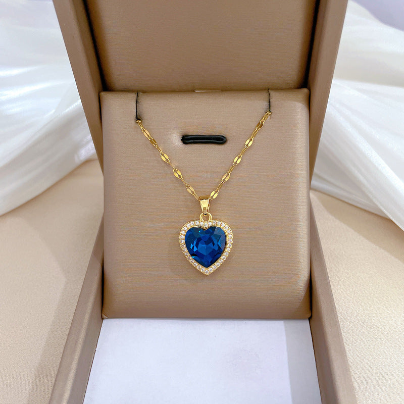 18K Gold Plated Blue Heart Pendant Necklace | Waterproof Zirconia 316L Stainless Steel Ocean Jewelry