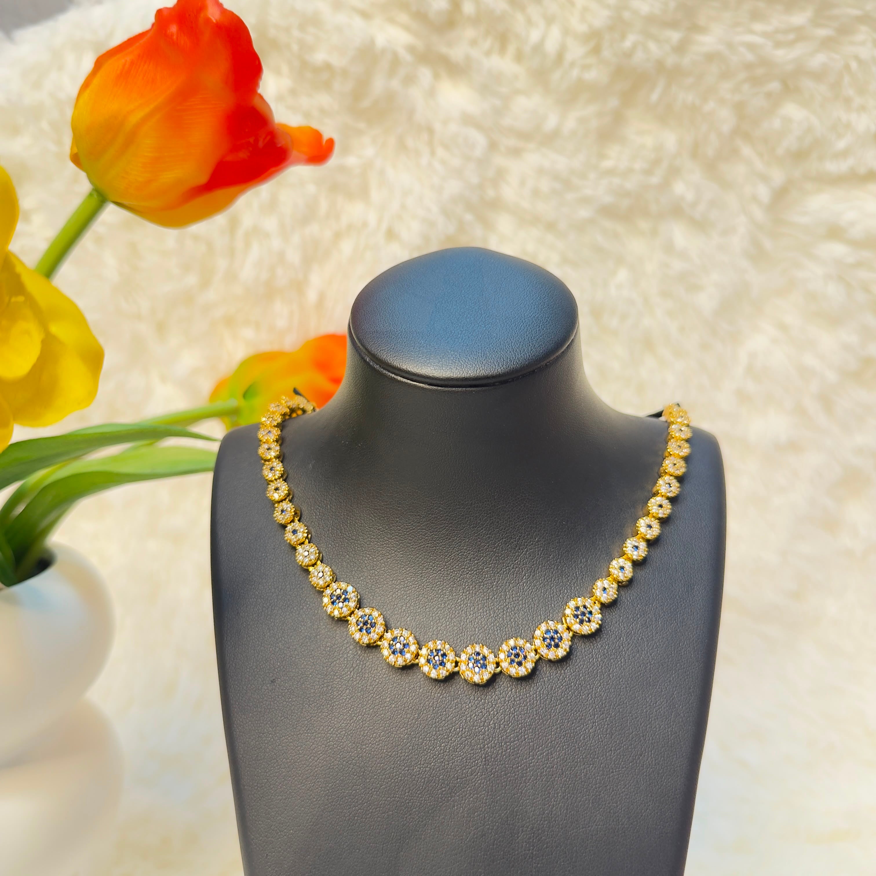 Elegant American Diamond Tennis Necklace-Blue