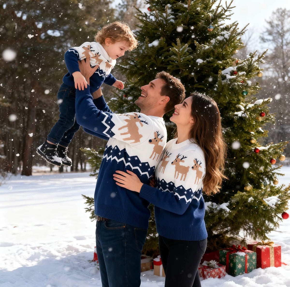 Navy Blue Adult Christmas Jumper - Reindeer Fair Isle Knit