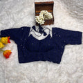 Navy Blue blouse with threadwork and sequins