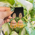 Traditional Ethnic Jhumkas Featuring Ruby and Green Stone Accents