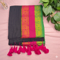 Elegant Charcoal Black Mul Cotton Saree with Festive Border