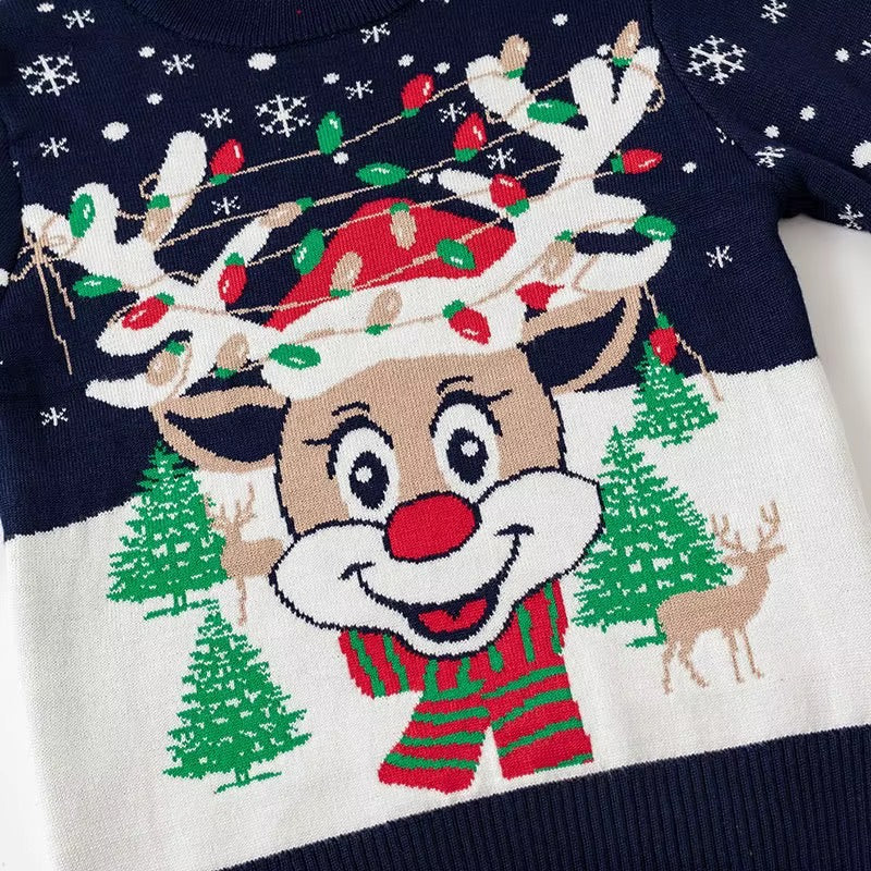 Navy Blue Men's Christmas Jumper - Reindeer Knit Sweater