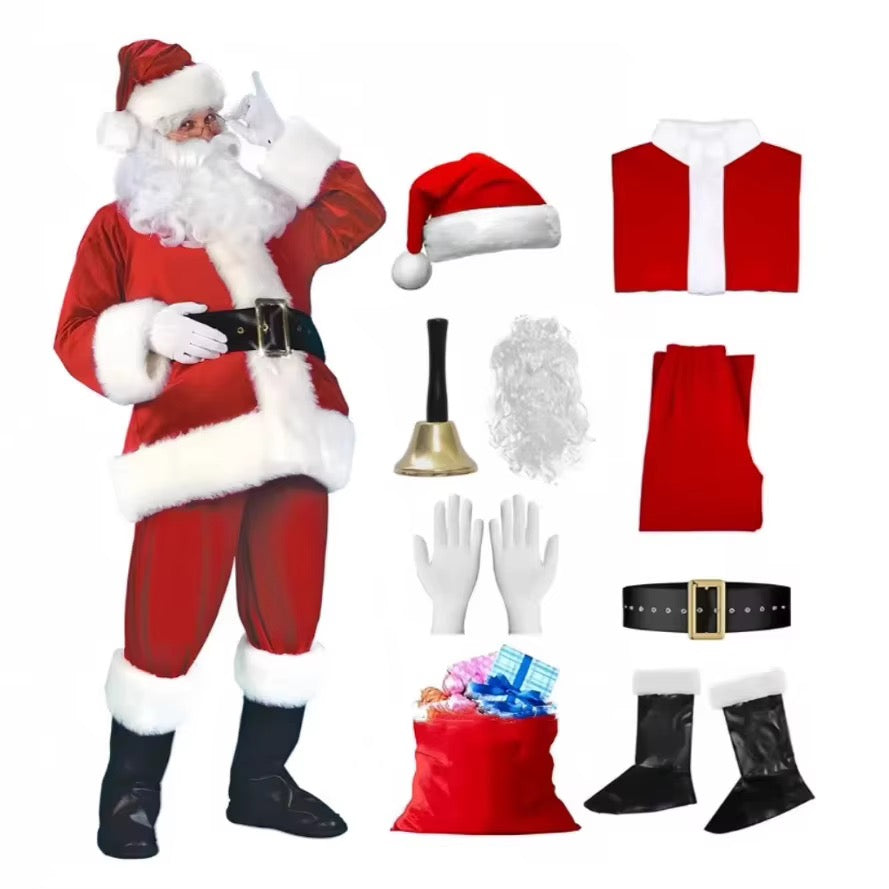 Deluxe 9-Piece Men's Santa Claus Costume Set