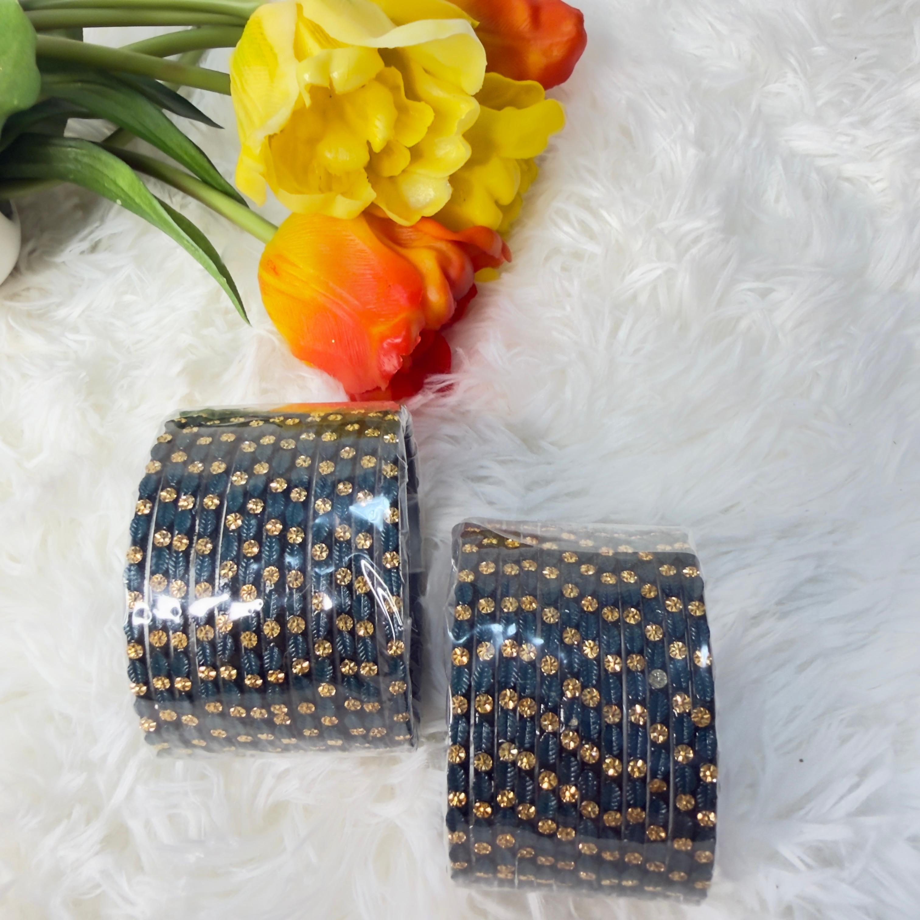 Leaf black glass bangles