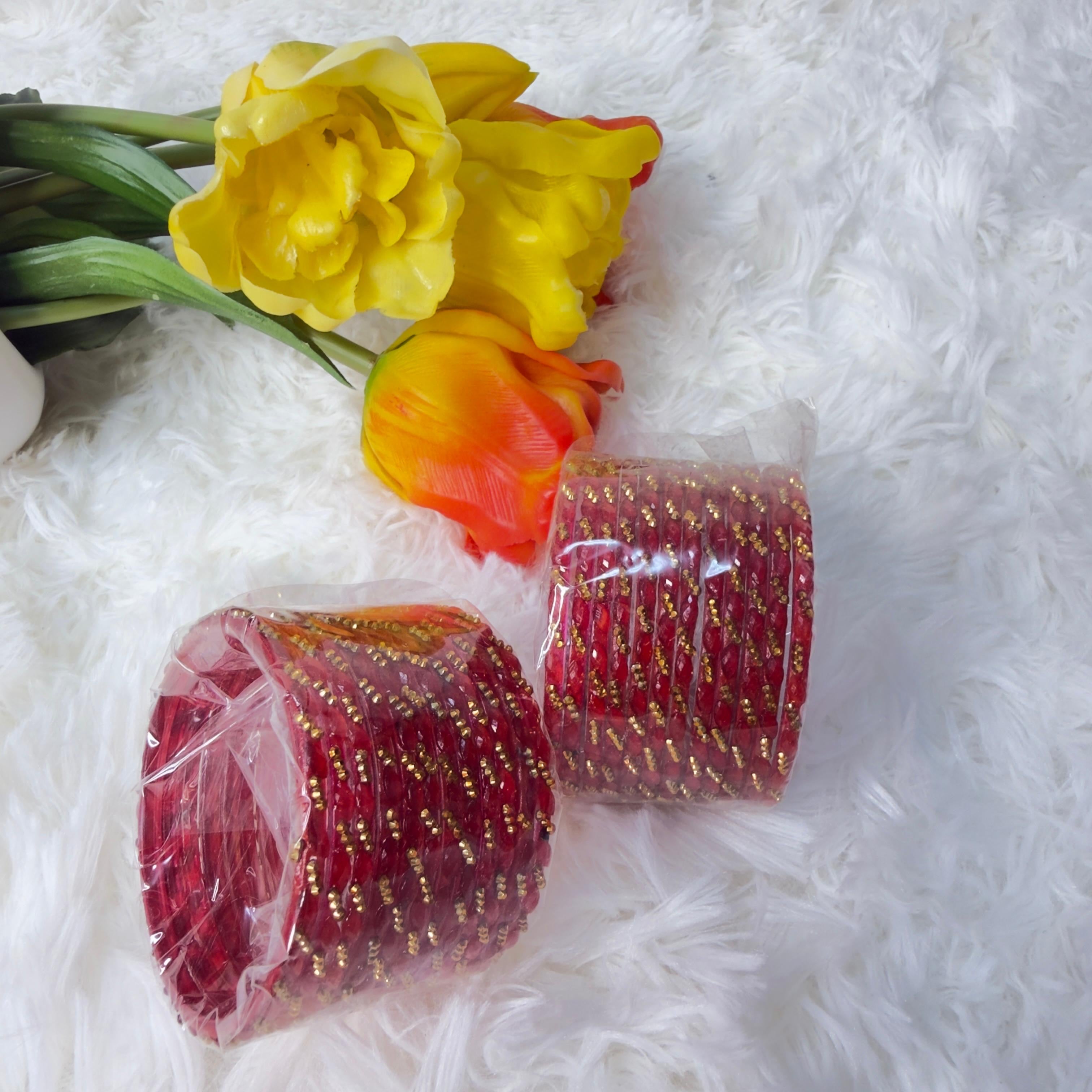 Raindrop red glass bangles