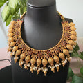Antique Gold Finish Floral Traditional Jewellery Necklace with Pearl Accents