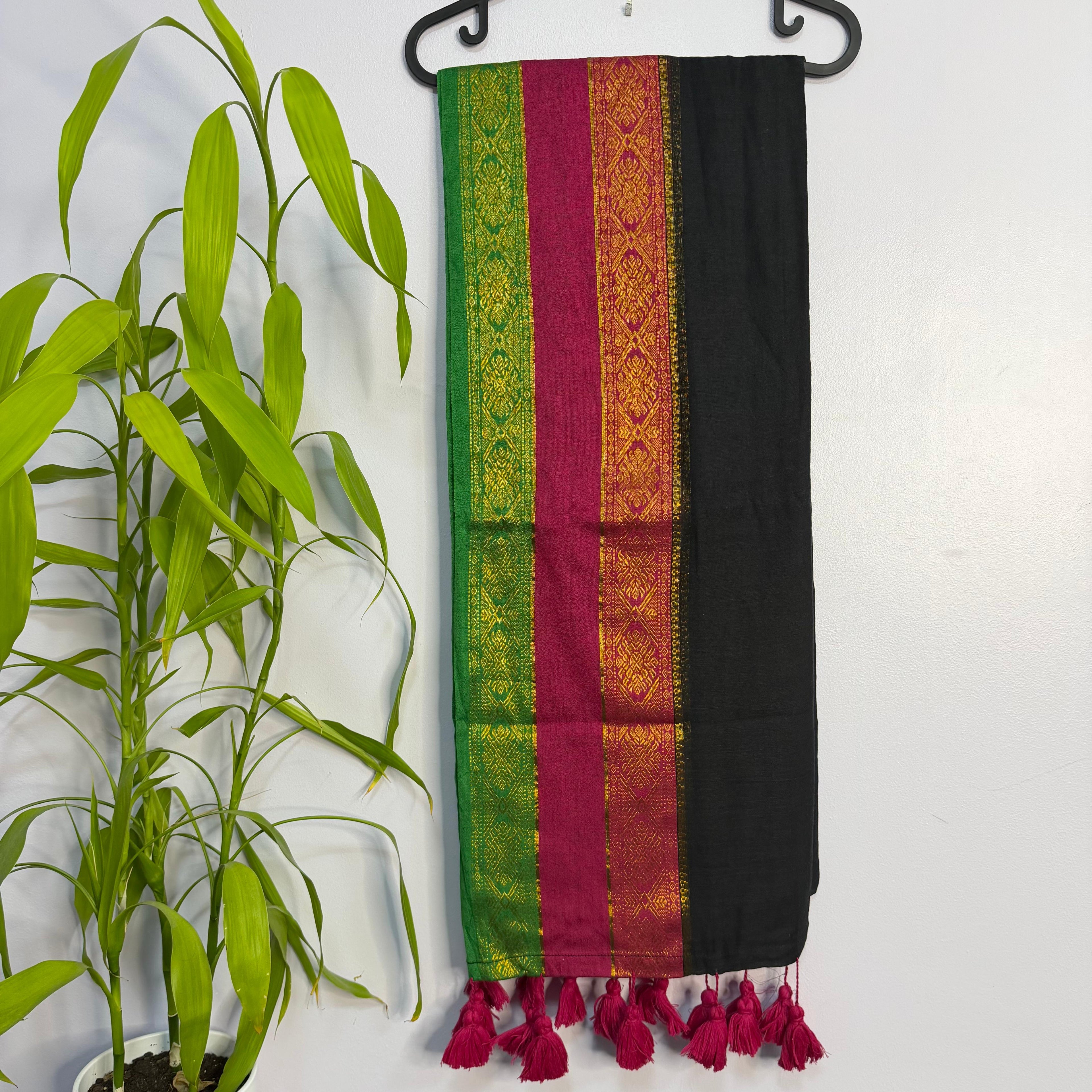 Elegant Charcoal Black Mul Cotton Saree with Festive Border
