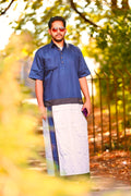 Kaishi Men's Blue Single-Piece Shirt and Traditional Dhoti Set