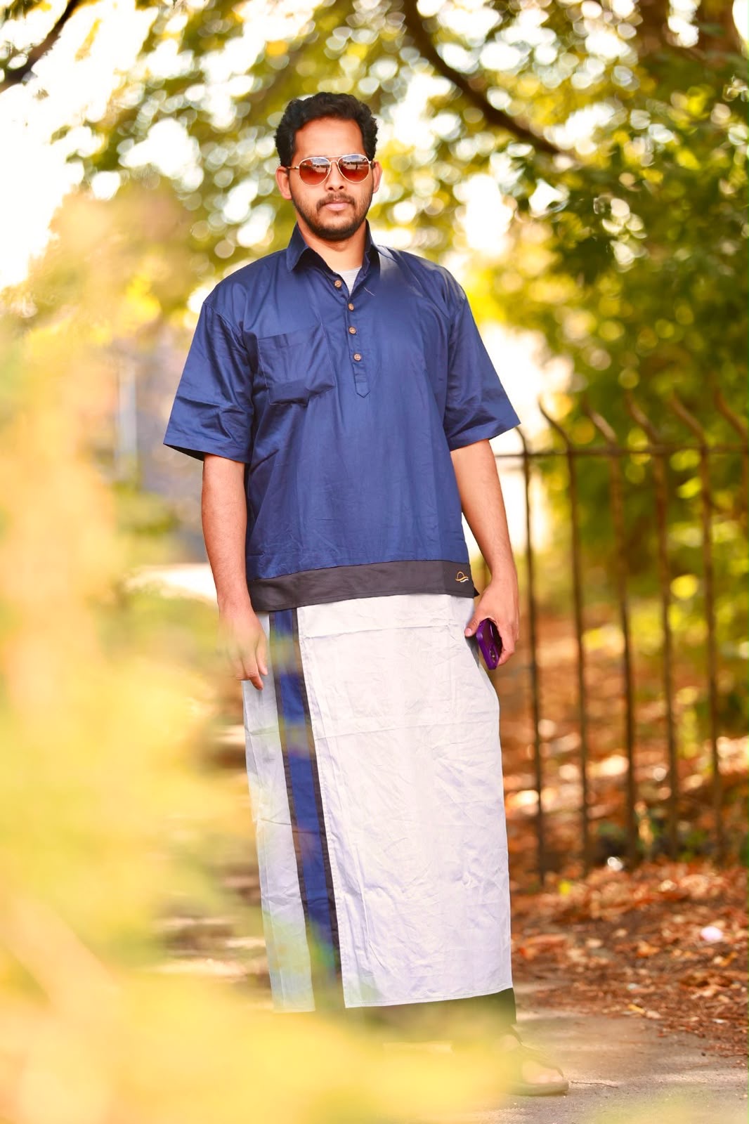 Kaishi Men's Blue Single-Piece Shirt and Traditional Dhoti Set