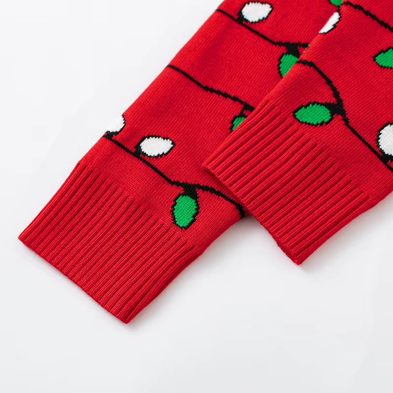 Red Kids Christmas Jumper - Santa & Tree Knit Sweater